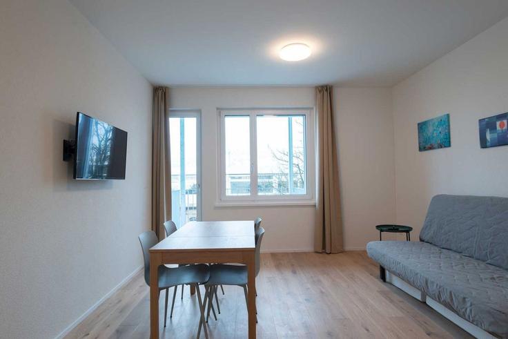 Zurich District 9のBuilding Hohlstrasse - hitrental-ag - 1419367のアパートメントにある、モダンな家具を備えたエレガントなデザインのリビングルーム