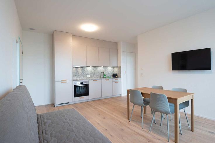 Sala de estar elegantemente projetada com móveis modernos em um apartamento no Building Hohlstrasse - hitrental-ag - 1419339 em District 9, Zurich Sala de estar elegantemente projetada com móveis modernos em um apartamento no Building Hohlstrasse - hitrental-ag - 1419339 em District 9, Zurich