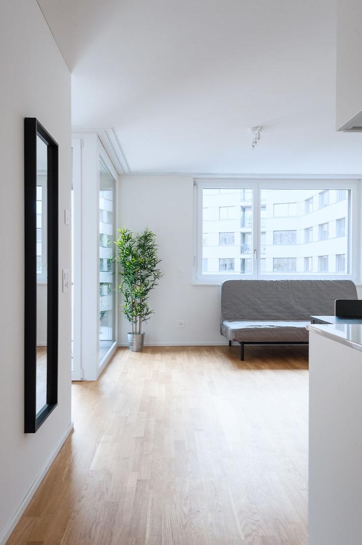 Salle de séjour élégante avec mobilier moderne dans un appartement à Building Erlenmattstrasse - hitrental-ag - 1459678 à Basel, Basel