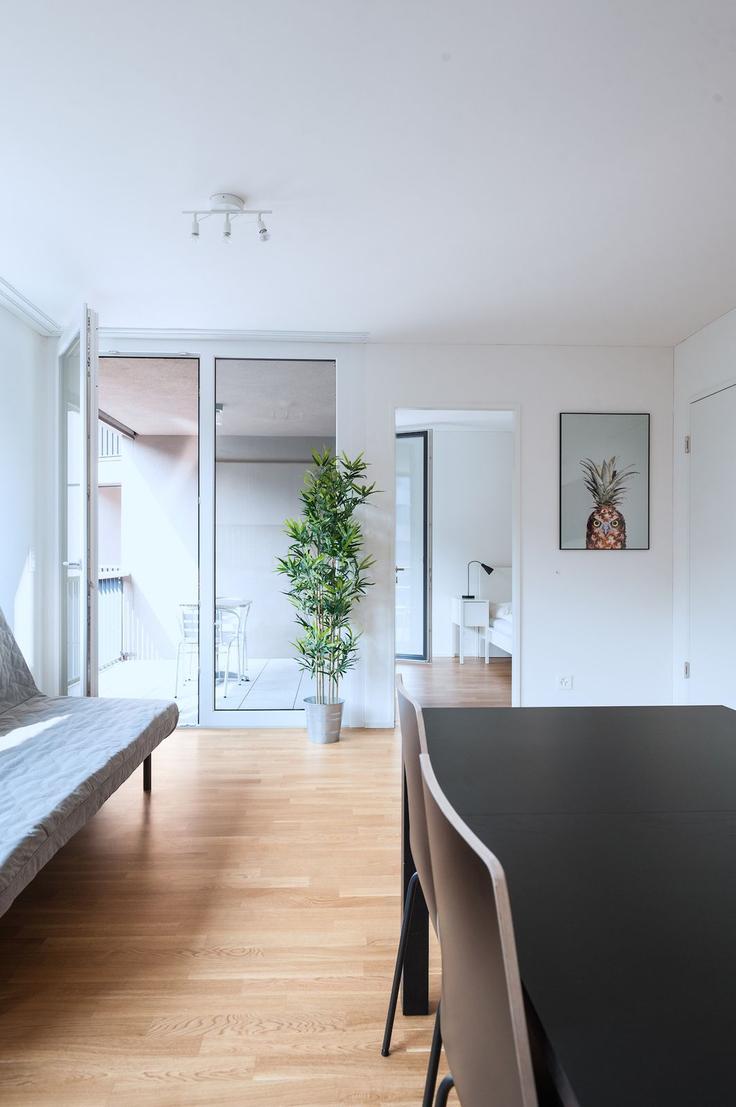 Building Erlenmattstrasse - hitrental-ag - 1459709 adresindeki bir dairede modern mobilyalarla zarif bir şekilde tasarlanmış oturma odası Basel, Basel