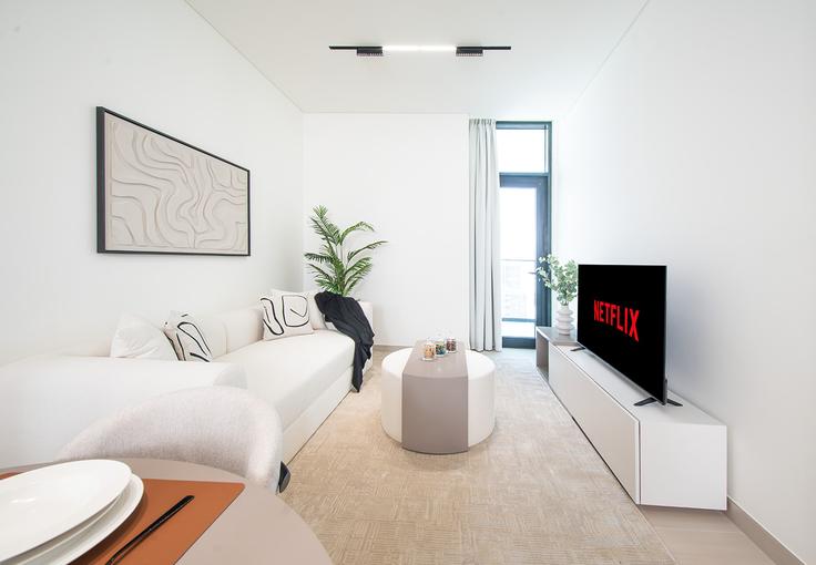 1 quarto mobiliado em apartamentos em Mu'allaqat Boulevard 1298264P, Jumeirah Village, Dubai, foto 1