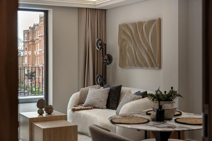 Salle de séjour élégante avec mobilier moderne dans un appartement à Building Kensington High Street - hive-stays-ltd - 1504844 à Royal Borough of Kensington and Chelsea, London