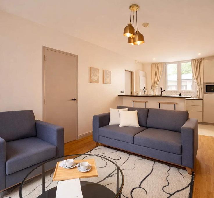 Elegante sala de estar con mobiliario moderno en un apartamento en Building Avenue Villemain - holidaysdiscovery - 1029472 - PAR en 14th arrondissement, Paris