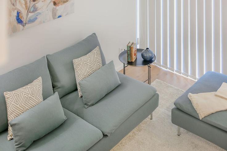Elegant gestaltetes Wohnzimmer mit moderner Einrichtung in einer Wohnung im Building Rua de Santos Pousada 547 - homesbnbird - 1422017 in Bonfim, Porto