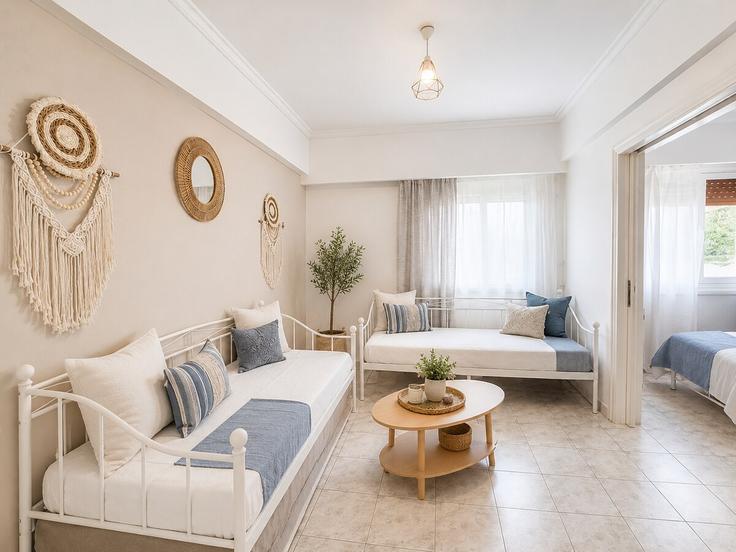 Elegantly designed living room with modern furnishings in an apartment at Building Eolou - hospitality-gr - 1590523 in South Athens, Athens