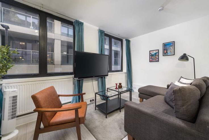 Sala de estar elegantemente projetada com móveis modernos em um apartamento no Building Pear Tree Street - hostara-homes - 1588400 em London Borough of Islington, London