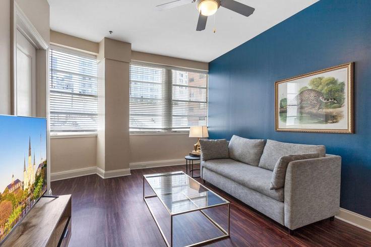 Elegant gestaltetes Wohnzimmer mit moderner Einrichtung in einer Wohnung im Building Common Street - hosteeva - 1266940 - USA in New Orleans, New Orleans
