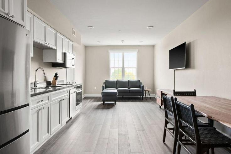 New Orleans New OrleansのBuilding Saint Claude Avenue - hosteeva - 1266577 - USAのアパートメントにある、モダンな家具を備えたエレガントなデザインのリビングルーム