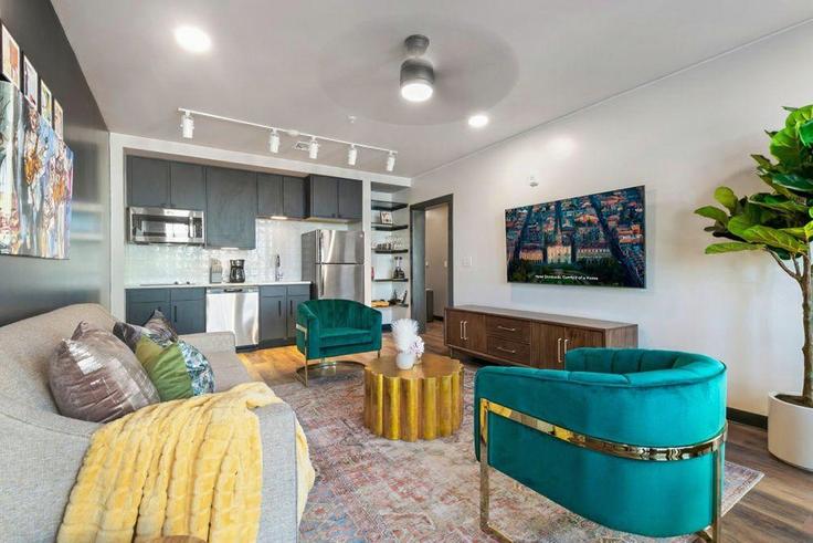 Sala de estar elegantemente projetada com móveis modernos em um apartamento no Building Commerce Street - hosteeva - 1267103 - USA em New Orleans, New Orleans Sala de estar elegantemente projetada com móveis modernos em um apartamento no Building Commerce Street - hosteeva - 1267103 - USA em New Orleans, New Orleans