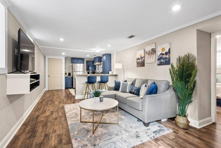 Salle de séjour élégante avec mobilier moderne dans un appartement à Building McGruder Street Northeast - house-of-living21 - 1366947 à Atlanta, Atlanta