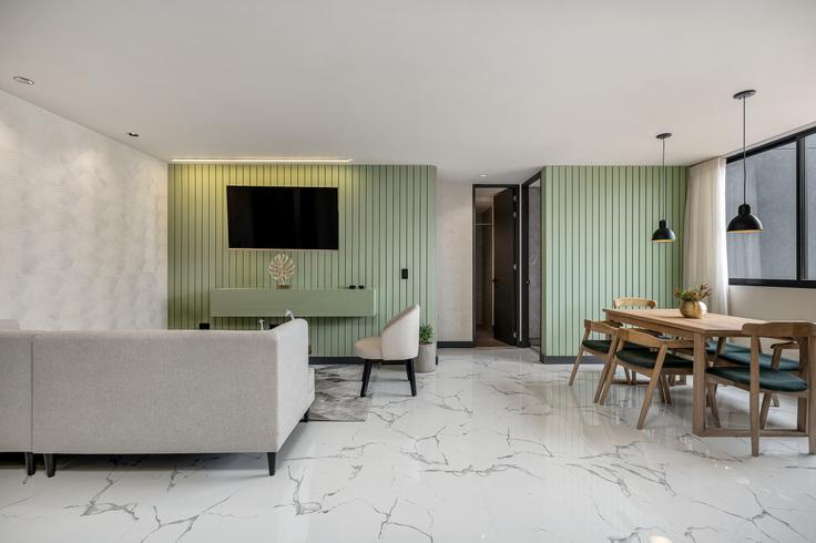 Salle de séjour élégante avec mobilier moderne dans un appartement à Building Transversal 74 - housy-host - 1326959 à Laureles - Estadio, Medellin, Medellín Salle de séjour élégante avec mobilier moderne dans un appartement à Building Transversal 74 - housy-host - 1326959 à Laureles - Estadio, Medellin, Medellín