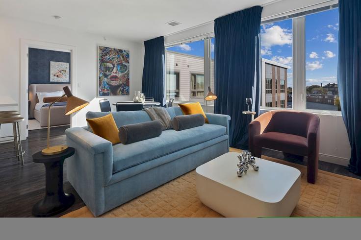Elegantly designed living room with modern furnishings in an apartment at Building Lucy Street - hyatus-living - 1383004 in Boston, Boston