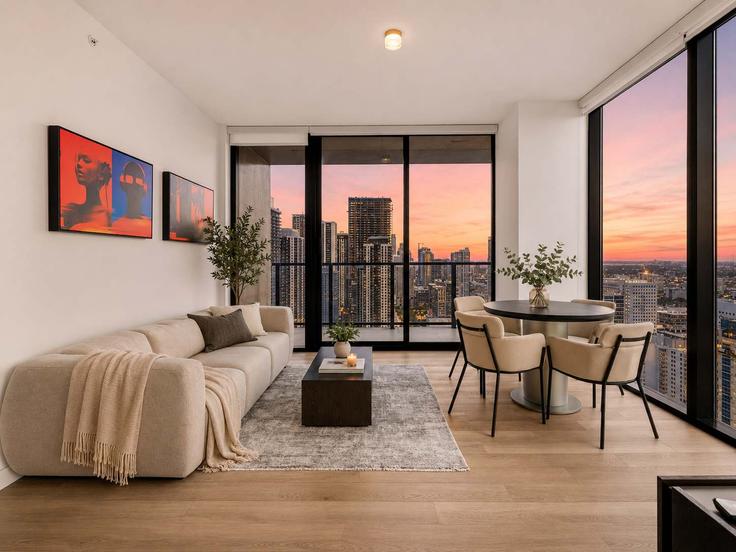 Sala de estar elegantemente projetada com móveis modernos em um apartamento no Building Northeast 11th Street - ilios-rentals - 1592948 em Miami, Miami Sala de estar elegantemente projetada com móveis modernos em um apartamento no Building Northeast 11th Street - ilios-rentals - 1592948 em Miami, Miami