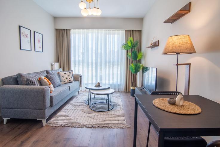 Salle de séjour élégante avec mobilier moderne dans un appartement à Building Başak - ipmhomes - 1335777 à Başakşehir, İstanbul