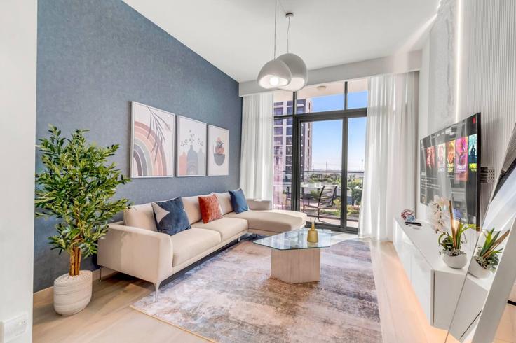 Building Tariaq Bedon Esm - ivy - 1388005 adresindeki bir dairede modern mobilyalarla zarif bir şekilde tasarlanmış oturma odası Nad Al Sheba, Dubai