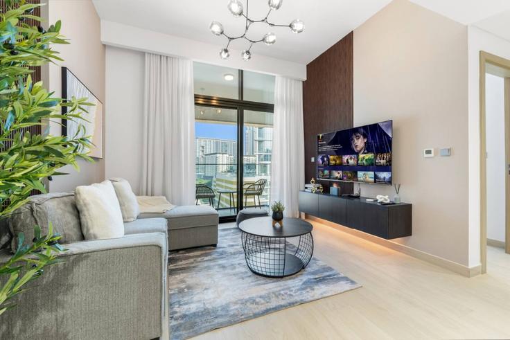 Building Tariaq Bedon Esm - ivy - 1388007 adresindeki bir dairede modern mobilyalarla zarif bir şekilde tasarlanmış oturma odası Nad Al Sheba, Dubai