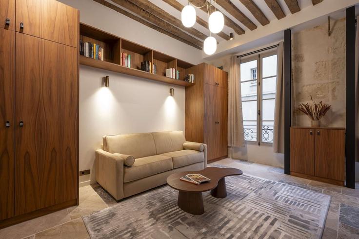 Elegantly designed living room with modern furnishings in an apartment at Building Rue des Bernardins - jhmh - 1473089 in 5th arrondissement, Paris