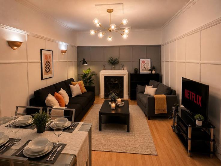 London City of WestminsterのBuilding Thayer Street - keyhol-stays-ltd - 1637799のアパートメントにある、モダンな家具を備えたエレガントなデザインのリビングルーム London City of WestminsterのBuilding Thayer Street - keyhol-stays-ltd - 1637799のアパートメントにある、モダンな家具を備えたエレガントなデザインのリビングルーム
