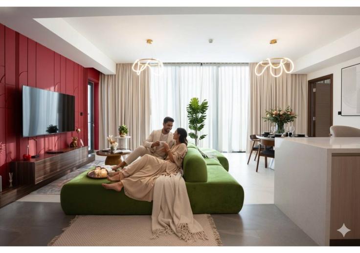 Building Al Ain - Dubai Road - keyrock-holiday-homes-1 - 1578752 adresindeki bir dairede modern mobilyalarla zarif bir şekilde tasarlanmış oturma odası Nad Al Sheba, Dubai