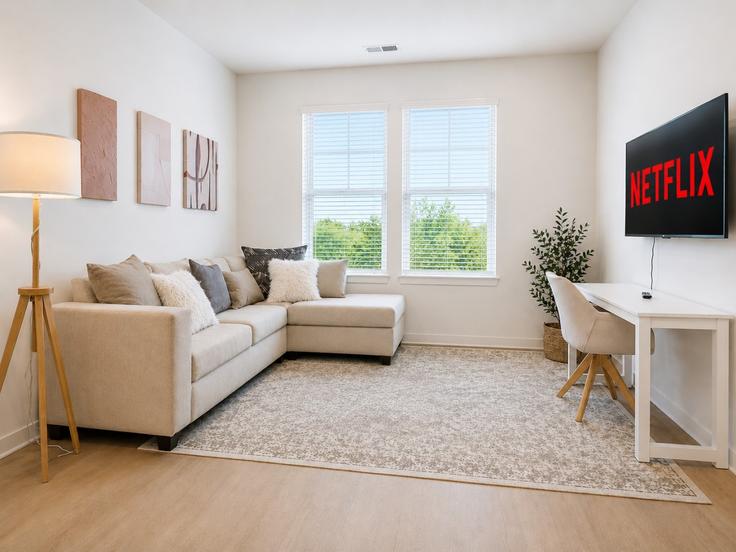 Elegant gestaltetes Wohnzimmer mit moderner Einrichtung in einer Wohnung im Building Graham Drive - kk-housing - 1579171 in Sherman, Sherman Elegant gestaltetes Wohnzimmer mit moderner Einrichtung in einer Wohnung im Building Graham Drive - kk-housing - 1579171 in Sherman, Sherman