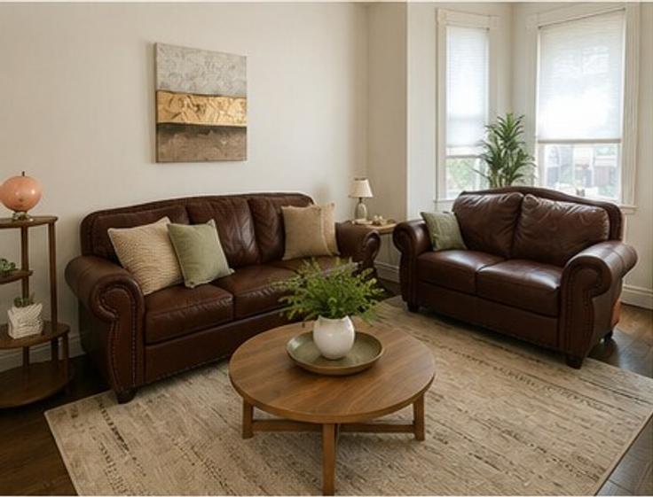 Elegantly designed living room with modern furnishings in an apartment at Building North Rockwell Street - ktg - 1585456 in Chicago, Chicago