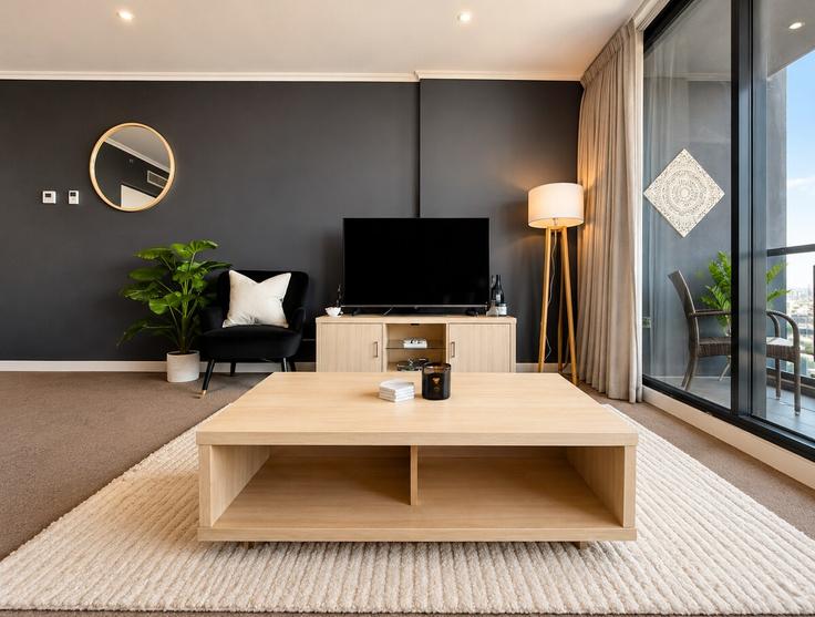 Elegant gestaltetes Wohnzimmer mit moderner Einrichtung in einer Wohnung im Building Mary Street - lane-property - 1532806 in Brisbane City, Brisbane Elegant gestaltetes Wohnzimmer mit moderner Einrichtung in einer Wohnung im Building Mary Street - lane-property - 1532806 in Brisbane City, Brisbane