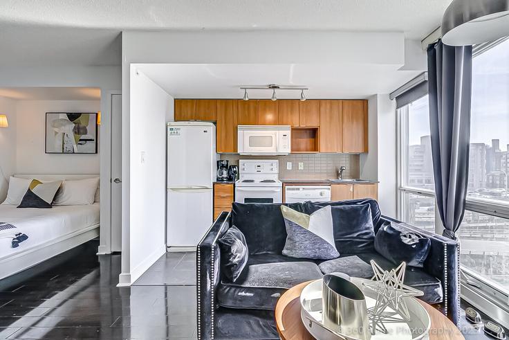 Salle de séjour élégante avec mobilier moderne dans un appartement à Building Front Street West - life-suites - 1582274 à Old Toronto, Toronto Salle de séjour élégante avec mobilier moderne dans un appartement à Building Front Street West - life-suites - 1582274 à Old Toronto, Toronto