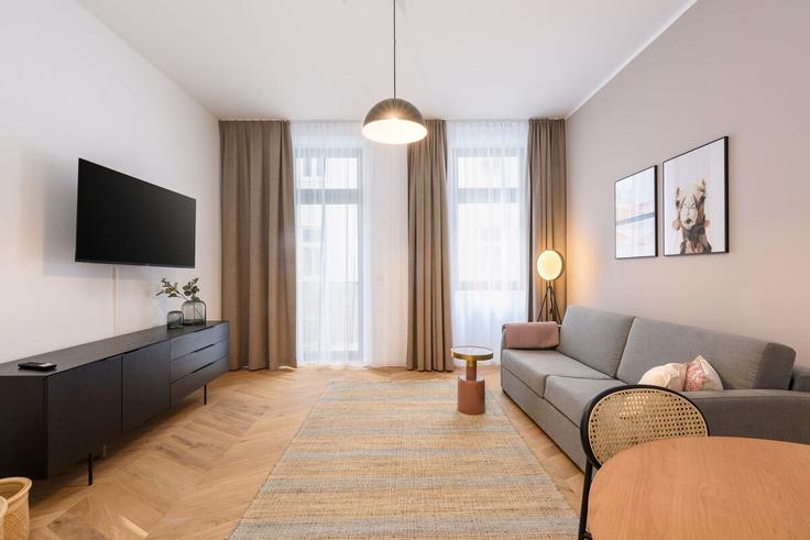 Vienna ViennaのBuilding Streffleurgasse - limehome - 1038062のアパートメントにある、モダンな家具を備えたエレガントなデザインのリビングルーム