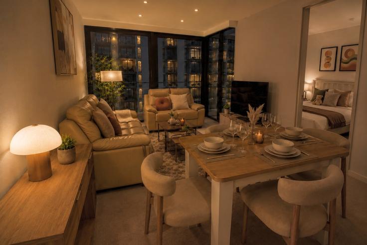 Docklands, Melbourne에 위치한 Building La Trobe Street - live-luxe - 1645992 유닛의 세련된 인테리어가 돋보이는 거실 Docklands, Melbourne에 위치한 Building La Trobe Street - live-luxe - 1645992 유닛의 세련된 인테리어가 돋보이는 거실