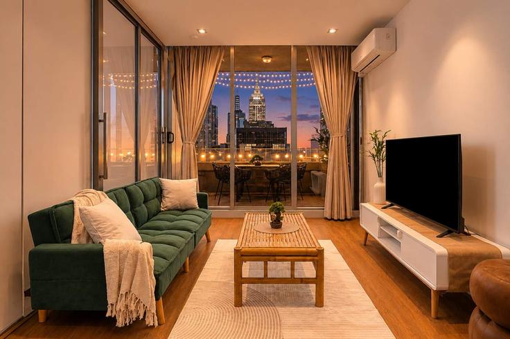 Elegant gestaltetes Wohnzimmer mit moderner Einrichtung in einer Wohnung im Building La Trobe Street - live-luxe - 1646003 in Melbourne, Melbourne Elegant gestaltetes Wohnzimmer mit moderner Einrichtung in einer Wohnung im Building La Trobe Street - live-luxe - 1646003 in Melbourne, Melbourne