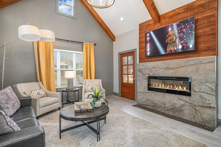 Nashville NashvilleのBuilding Pearl Street - livly-housing - 1249556 - BNAのアパートメントにある、モダンな家具を備えたエレガントなデザインのリビングルーム Nashville NashvilleのBuilding Pearl Street - livly-housing - 1249556 - BNAのアパートメントにある、モダンな家具を備えたエレガントなデザインのリビングルーム
