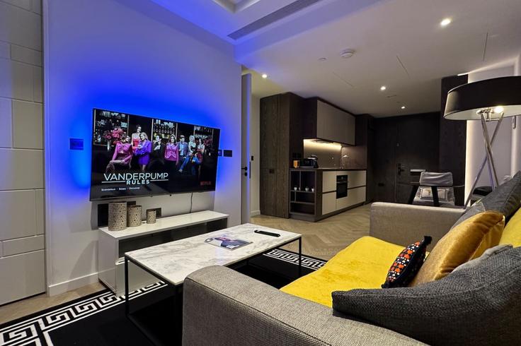 Salle de séjour élégante avec mobilier moderne dans un appartement à Building Circus Road West - lls - 1390899 à London Borough of Wandsworth, London Salle de séjour élégante avec mobilier moderne dans un appartement à Building Circus Road West - lls - 1390899 à London Borough of Wandsworth, London