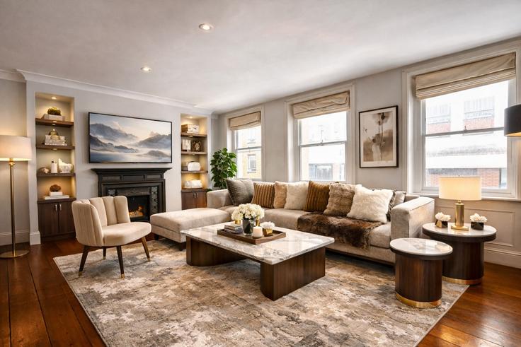 Sala de estar elegantemente projetada com móveis modernos em um apartamento no Building Scala Street - lls - 1390903 em City of Westminster, London