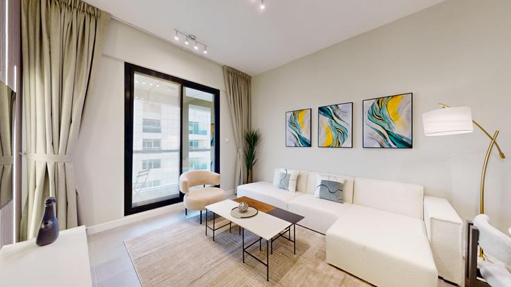 Elegantly designed living room with modern furnishings in an apartment at Building Al Seba Street - locationshostaway - 1319161 in Dubai Marina, Dubai Elegantly designed living room with modern furnishings in an apartment at Building Al Seba Street - locationshostaway - 1319161 in Dubai Marina, Dubai