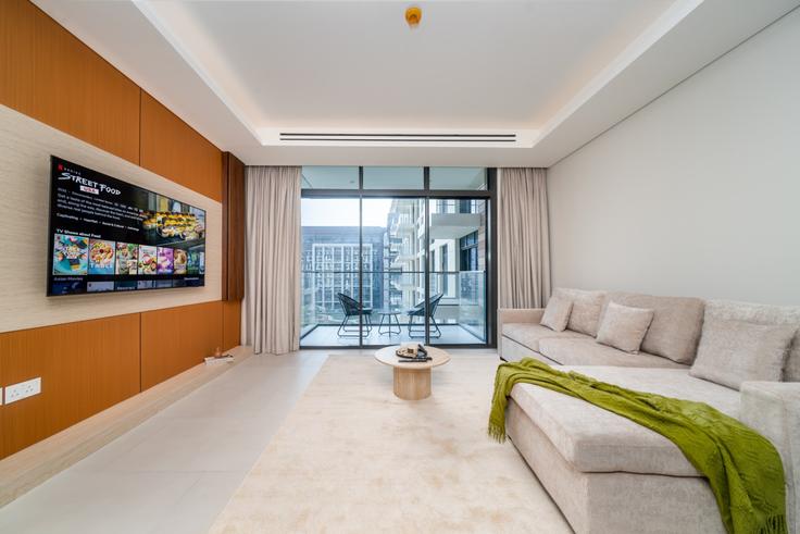 Dubai Al WaslのBuilding 20th Street - luxfolio-retreats-1 - 1639455のアパートメントにある、モダンな家具を備えたエレガントなデザインのリビングルーム