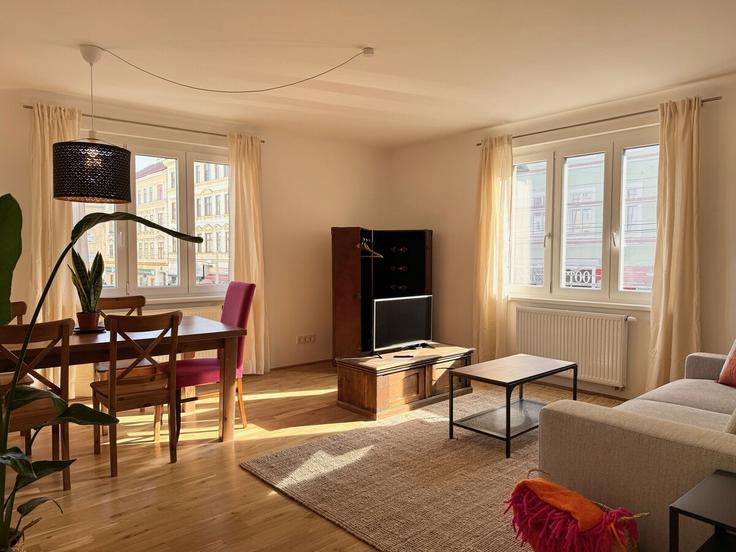 Salle de séjour élégante avec mobilier moderne dans un appartement à Building Ottakringer Straße - maria-lee - 1514909 à Vienna, Vienna
