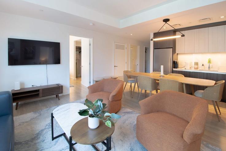 Elegant gestaltetes Wohnzimmer mit moderner Einrichtung in einer Wohnung im Building Foley Street - massliving - 1533539 in Somerville, Somerville Elegant gestaltetes Wohnzimmer mit moderner Einrichtung in einer Wohnung im Building Foley Street - massliving - 1533539 in Somerville, Somerville