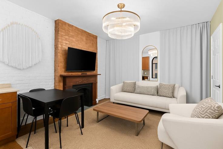 Elegant gestaltetes Wohnzimmer mit moderner Einrichtung in einer Wohnung im Building West 15th Street - max - 1341843 in Manhattan, New York Elegant gestaltetes Wohnzimmer mit moderner Einrichtung in einer Wohnung im Building West 15th Street - max - 1341843 in Manhattan, New York