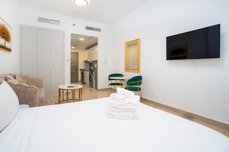 Elegantly designed living room with modern furnishings in an apartment at Building Lazuward South West - medini-homes - 1333449 in Al Barsha South Fourth, Dubai Elegantly designed living room with modern furnishings in an apartment at Building Lazuward South West - medini-homes - 1333449 in Al Barsha South Fourth, Dubai