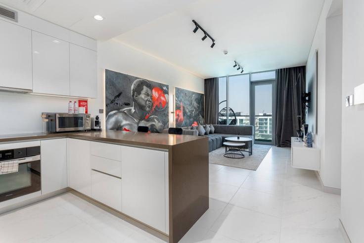 Elegantly designed living room with modern furnishings in an apartment at Building Tariaq Bedon Esm - medini-homes - 1333465 in Al Merkadh, Dubai