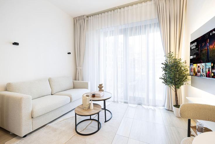 Elegantly designed living room with modern furnishings in an apartment at Building Street 5 - medini-homes - 1333522 in Al Barsha South Fourth, Dubai