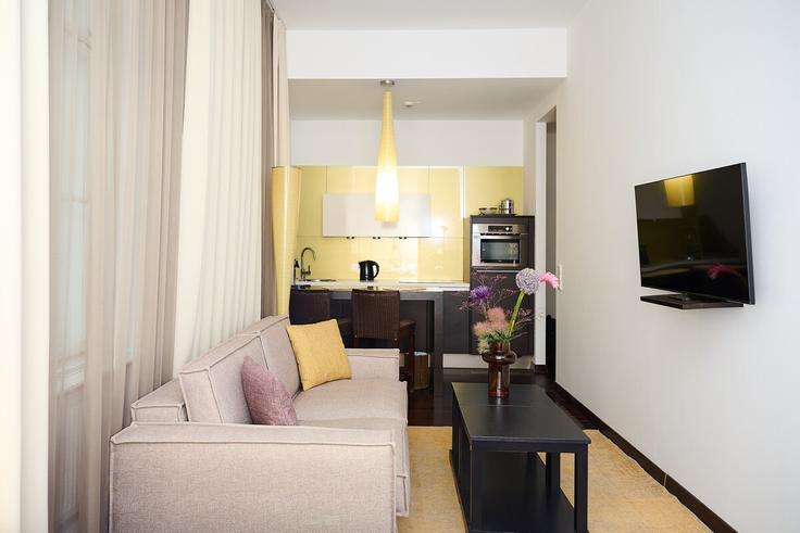 Vienna, Vienna에 위치한 Building Vorlaufstraße - medox-restaurant-und-hotelbetriebs-gmbh - 1629776 유닛의 세련된 인테리어가 돋보이는 거실