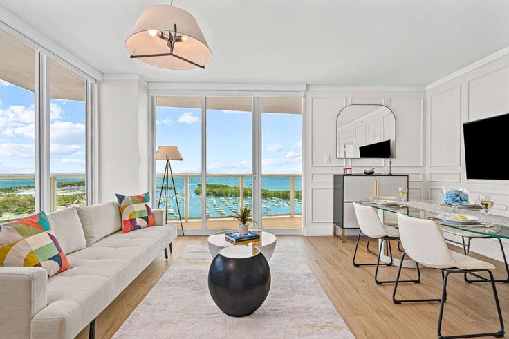 Sala de estar elegantemente projetada com móveis modernos em um apartamento no Building McFarlane Road - miami-vacation-rentals - 1240540 - MIA em Miami, Miami