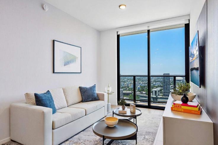 Building Northeast 5th Street - miami-vacation-rentals - 1372284 adresindeki bir dairede modern mobilyalarla zarif bir şekilde tasarlanmış oturma odası Miami, Miami Building Northeast 5th Street - miami-vacation-rentals - 1372284 adresindeki bir dairede modern mobilyalarla zarif bir şekilde tasarlanmış oturma odası Miami, Miami