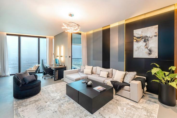 Elegant gestaltetes Wohnzimmer mit moderner Einrichtung in einer Wohnung im Building The Walk - mint-stay-homes-rental-llc - 1296397 - DXB in Dubai Marina, Dubai Elegant gestaltetes Wohnzimmer mit moderner Einrichtung in einer Wohnung im Building The Walk - mint-stay-homes-rental-llc - 1296397 - DXB in Dubai Marina, Dubai
