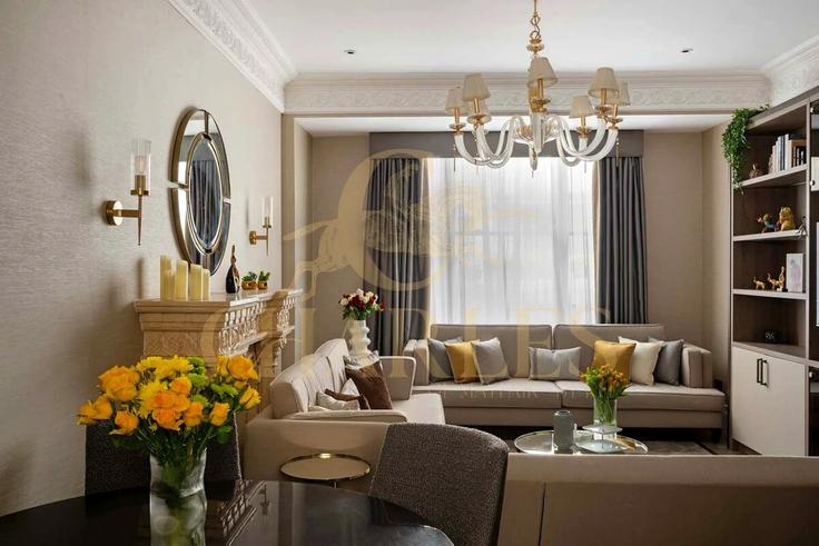 Elegante sala de estar con mobiliario moderno en un apartamento en Building Curzon Street - mls-serviced-apartments - 1468514 en City of Westminster, London
