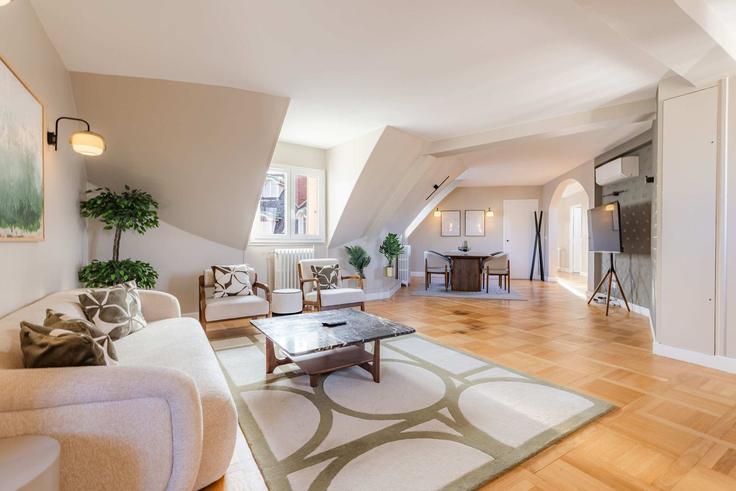 Elegant gestaltetes Wohnzimmer mit moderner Einrichtung in einer Wohnung im Building Rue de la Pompe - montaigne - 1364154 in 16th arrondissement, Paris Elegant gestaltetes Wohnzimmer mit moderner Einrichtung in einer Wohnung im Building Rue de la Pompe - montaigne - 1364154 in 16th arrondissement, Paris