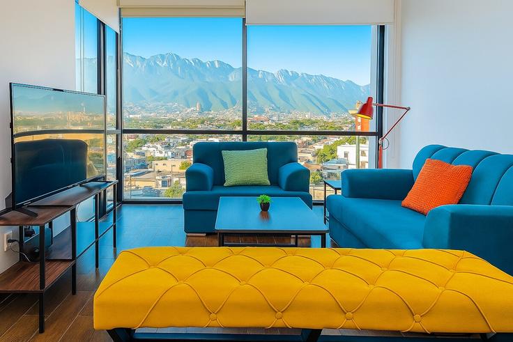 Building Avenida Revolución - monterrey-stays - 1514969 adresindeki bir dairede modern mobilyalarla zarif bir şekilde tasarlanmış oturma odası Monterrey, Monterrey