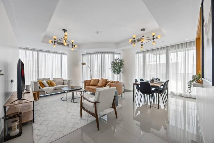 Elegantly designed living room with modern furnishings in an apartment at Building Tariaq Bedon Esm - montyholidayhome - 1326063 in Downtown Dubai, Dubai Elegantly designed living room with modern furnishings in an apartment at Building Tariaq Bedon Esm - montyholidayhome - 1326063 in Downtown Dubai, Dubai