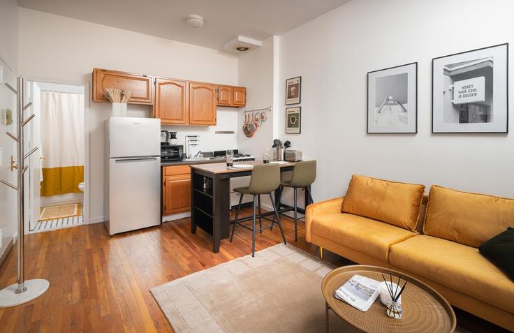 Elegante sala de estar con mobiliario moderno en un apartamento en Building President Street - movaliving - 1032142 - NYC en Brooklyn, New York